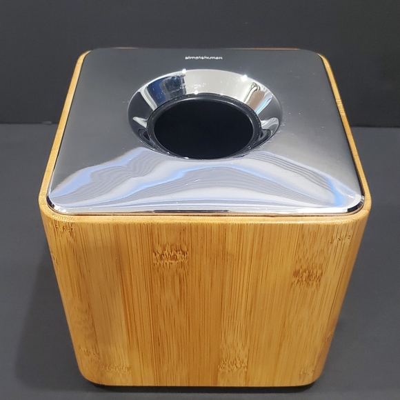 Bamboo Tissue Box Cover Holder Square Chrome MCM look Modernist Design Tabletop - Picture 2 of 8